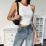 X00106L Hot sale Pure color tight lady short vest O-neck sleeveless side smoke plait vest sexy simple casual crop top