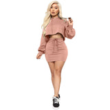 X00275L 2021 new arrival women two-piece set+Sexy hoodie with solid color skirt suit