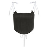 X01878C Chic Plush Sling Crop Tops Women Bandage Hollow Backless Camisole Sexy Clubwear Casual Street Tank Top 2021 Autumn Hot