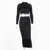 X01118M 2021 Autumn fashion casual suit for women long-sleeved tops and high-waisted skirt Solid color two pieces suit