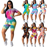 X00326L Phoenix New arrival sport women two-piece set+European and American leisure sports tie-dye printing two-piece set