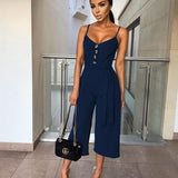 Summer Sexy Jumpsuits Women Rompers Elegant Belt Bandage Buttons Casual Wide Leg Pant Jumpsuit Overalls