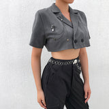 X00339S 2021 Street-style chain short sleeved crop top jacket