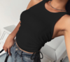 X00106L Hot sale Pure color tight lady short vest O-neck sleeveless side smoke plait vest sexy simple casual crop top