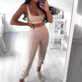 X00245S 2021 new yoga suit knitting leisure autumn style fashion hang striped vest and trousers two-piece women's track suits