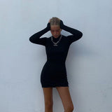 Phoenix New arrival sexy women dress+sleek sexy dress with a round neck and long sleeves and a low back