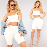 Sexy Short Two Piece Set Crop Tops And Biker Shorts Bodycon Matching Sets Summer Clothes For Women