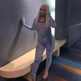 Sheer Mesh Jumpsuit Women Two Piece Set Long Sleeve Casual Romper Perspective Tracksuit Club Bodysuits