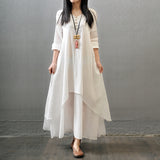 2019 New Loose Long Dress Casual Solid Long Sleeve Boho Maxi Linen Dress Women Solid Color Plus Size 5XL