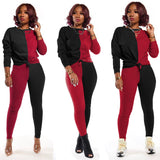 X00678M Phoenix Autumn new fashion color contrast stitching sports long sleeve trousers two-piece set