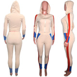 X01039M Casual women two piece set Sexy slim hooded splice zipper pantsuit Plus size tracking sport suit in stock