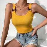 X00349M Best-selling 2021Ins sexy slim short tank tops backless splice button straps for women