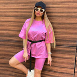 X00187M 2021 hot sale European and American style women's wear new fashion home color loose casual T-shirt short two-piece suit