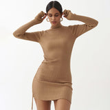 Phoenix High-necked slim-fitting dress 2020 Autumn winter new style finger cover pull rope show thin wrap hip skirt