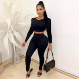 X00813S Phoenix 2021 Fall sexy tight solid color long sleeve pantsuit for women two pieces