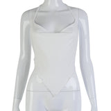 X02046C White Sleeveless Sexy Halter Rhombus Crop Tops for Women Rave Festival Backless Lacing Cropped Feminino Tops