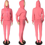 Hoodie split trouser women suit + Solid color movement autumn winter trend women two - piece set