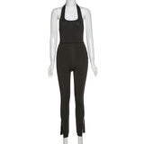 Summer women wear sexy neckwear and backless casual sports jumpsuits sleeveless top and long pants