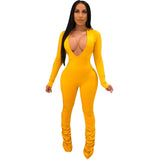 Phoenix 2020 New high-waisted exercise fitness jumpsuit Solid-color large V-neck tight all-in-one pants for woman