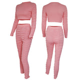 X00744M Phoenix Fashion sexy casual suit Full collar solid color short and long sleeve top ruffled crop fashion suit